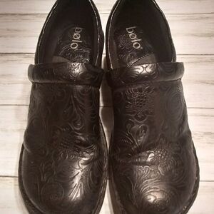 Bolo black embossed clogs size 9.5